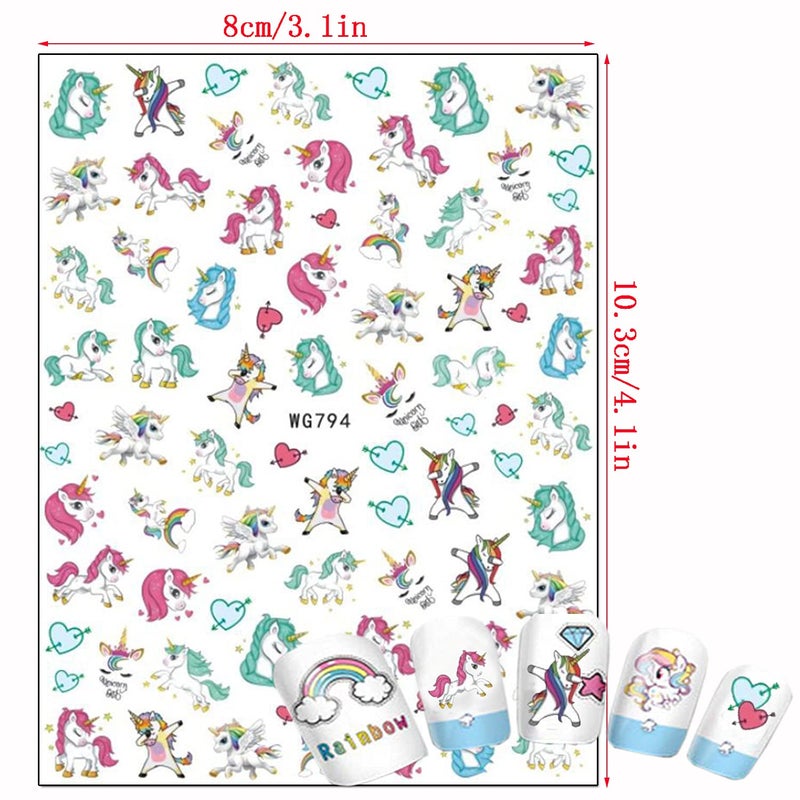 TBRZTR Cartoon Nail Art Stickers, Cute Animal 3D Self-Adhesive Decals Design, Unicorn Bear Dog Cat Flowers Chicken Rabbit Heart Baby Nail Decoration for Women Girls Manicure Charms Acrylic Supplies(8 Sheets) - Image 3